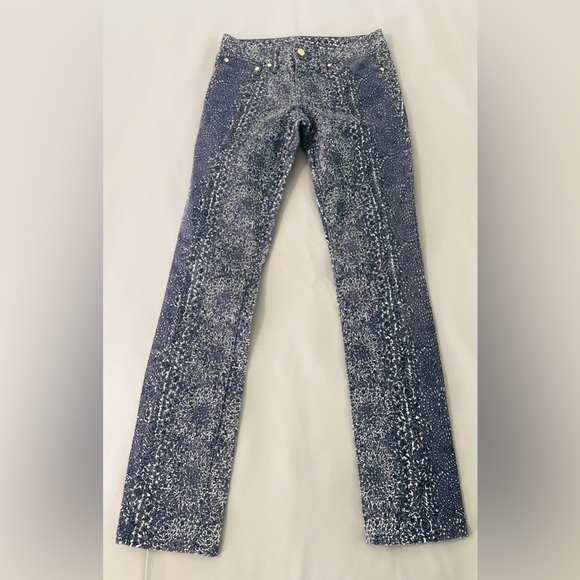 Tory Burch Ivory Super Skinny Low Rise Jeans Sz 27 Purple Floral - Picture 4 of 12